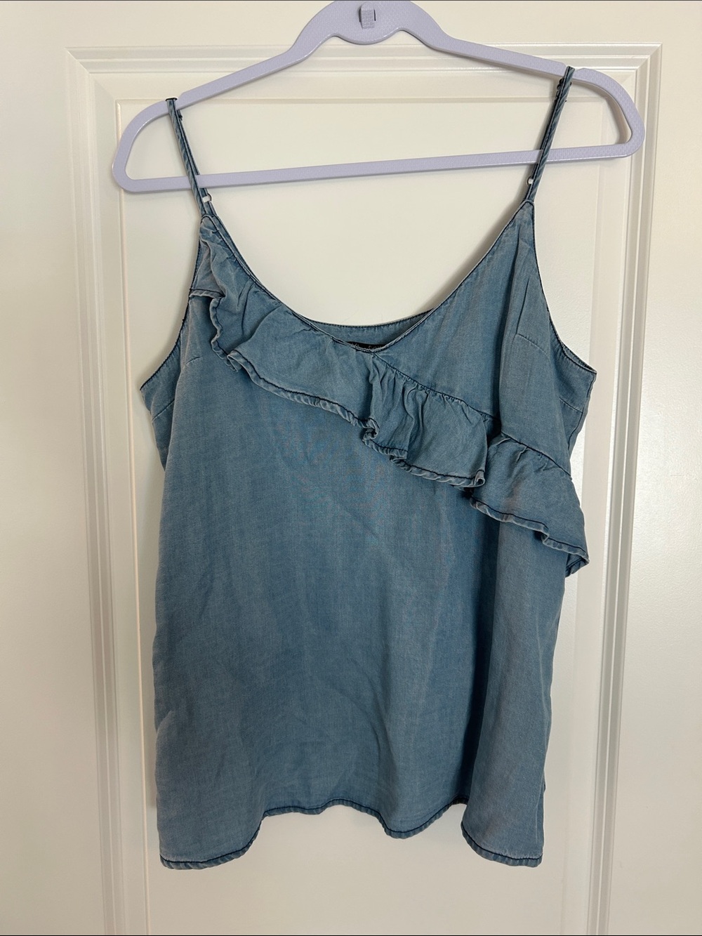 Velvet Heart Light Chambray Ruffle Spaghetti Cami